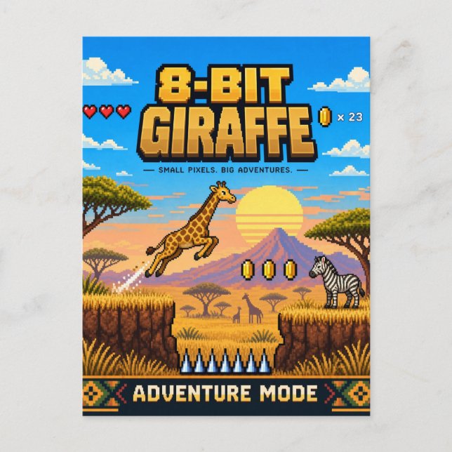 Postal Jirafa, arte de píxeles retro de 8 bits (Anverso)