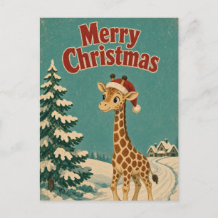Postal Jirafa Camino Helado Animal Navidad
