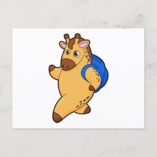 Postal Jirafa como estudiante con mochila