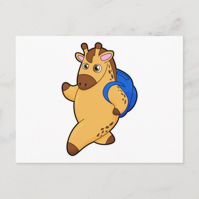 Postal Jirafa como estudiante con mochila (Anverso)