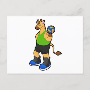 Postal Jirafa como jugadora de voleibol con pelota de vol