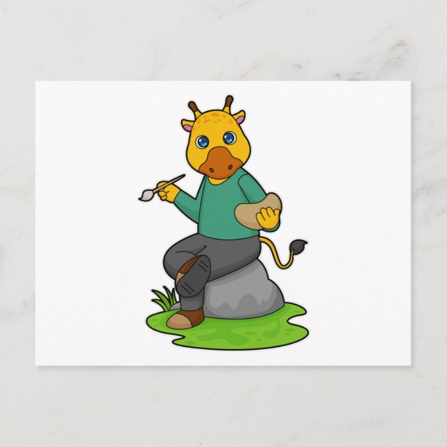 Postal Jirafa como pintor con pincel (Anverso)