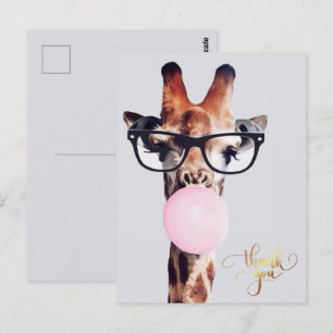 Postal Jirafa con gafas chicle Gracias