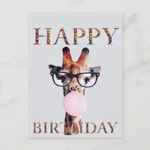 Postal Jirafa con gafas Feliz Cumpleaños