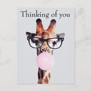 Postal Jirafa con gafas pensando en ti