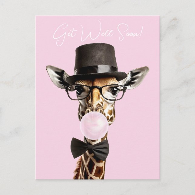 Postal Jirafa con gafas, sombrero de copa, chicle Mejora  (Anverso)