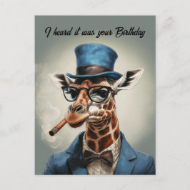 Postal Jirafa con sombrero de copa y chaqueta Feliz cumpl