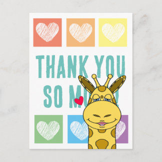 Postal Jirafa de Corazón Arcoíris Linda Gracias