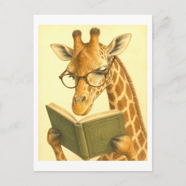 Postal Jirafa de estilo vintage leyendo (Anverso)