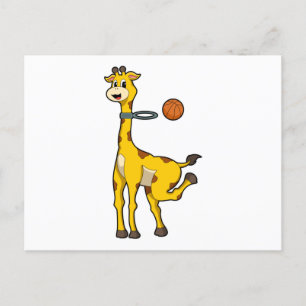 Postal Jirafa en baloncesto con aro de baloncesto