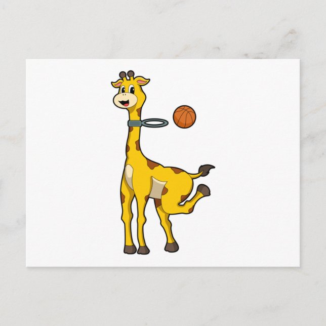 Postal Jirafa en baloncesto con aro de baloncesto (Anverso)