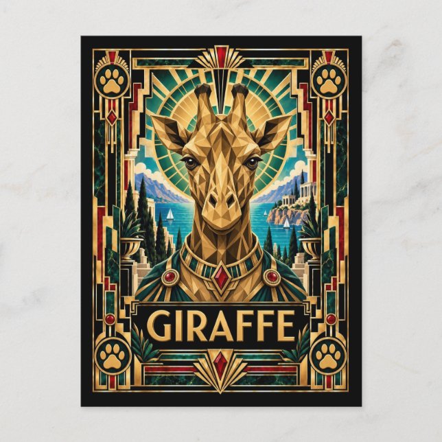Postal Jirafa, Fauna Art Déco (Anverso)