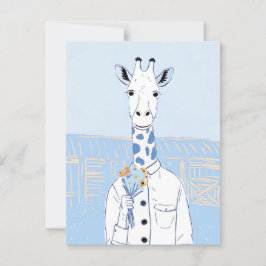 Postal Jirafa linda arte pop azul claro