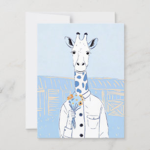 Postal Jirafa linda arte pop azul claro