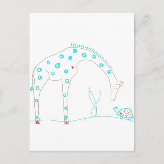 Postal Jirafa minimalista - blanco y aguamarina