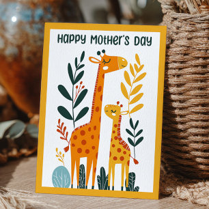 Postal Jirafa y cría de dibujos animados lindos Feliz Día