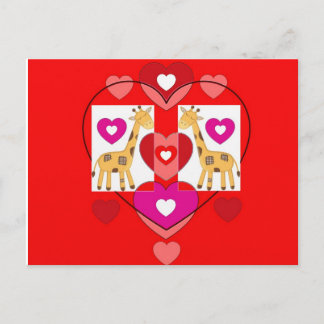 Postal jirafas con corazones.
