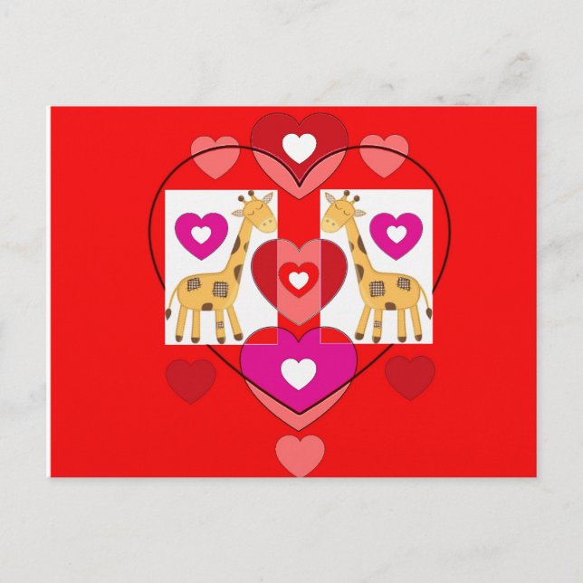 Postal jirafas con corazones. (Anverso)