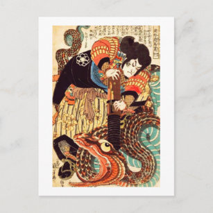 Postal Jiraiya y el Bella Artes japonés Snake Kuniyoshi