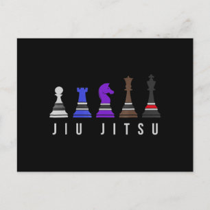 Postal jiu jitsu entrenando ajedrez, regalo bjj con texto