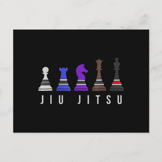 Postal jiu jitsu entrenando ajedrez, regalo bjj con texto (Anverso)