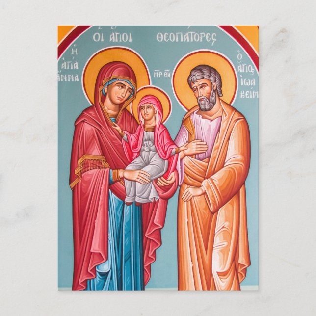 Postal Joachim, Anna y el ícono ortodoxo de Theotokos (Anverso)