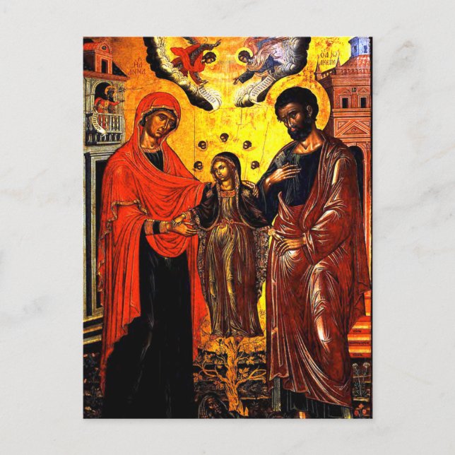 Postal Joachim, Anna y los Theotokos por Emmanuel Tzanes (Anverso)