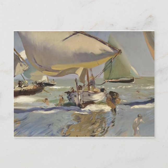 Postal Joaquín Sorolla - Barcos en la playa (Anverso)