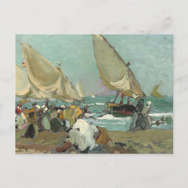 Postal Joaquin Sorolla - Barcos en la playa de Valencia (Anverso)