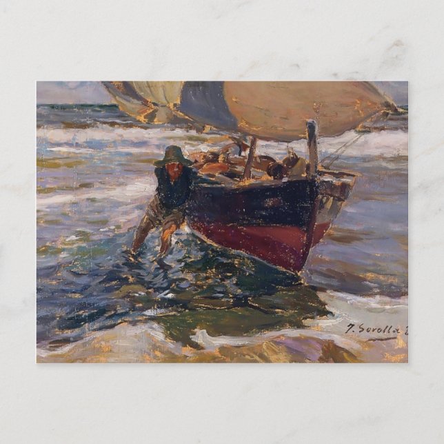 Postal Joaquín Sorolla - Beaching the Boat (estudio) (Anverso)