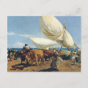 Postal Joaquín Sorolla-llegada de barcos pesqueros a la 