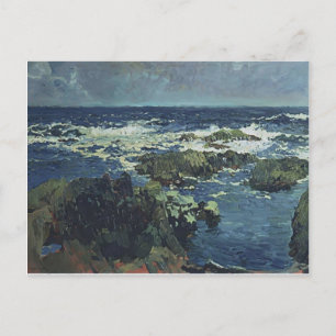Postal Joaquín Sorolla - Mar y rocas en San Esteban