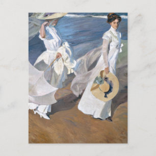 Postal Joaquín Sorolla - Mujeres paseando en la playa