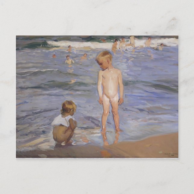 Postal Joaquín Sorolla - Niños bañándose al sol de la tar (Anverso)