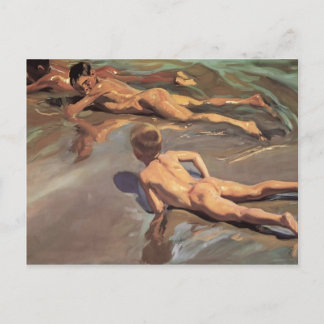 Postal Joaquín Sorolla - Niños en la playa