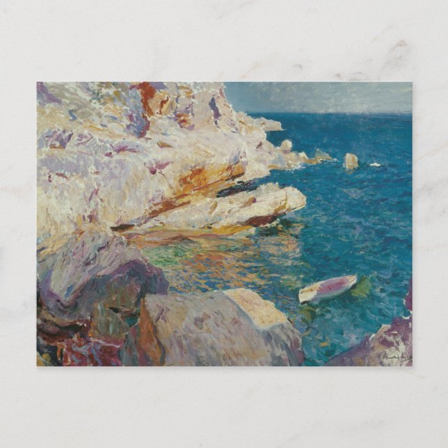 Postal Joaquín Sorolla-Rocas de Jávea y el barco blanco (Anverso)