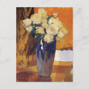 Postal Joaquín Sorolla - Rosas blancas del Jardín de la C