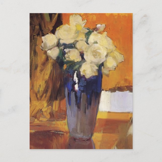 Postal Joaquín Sorolla - Rosas blancas del Jardín de la C (Anverso)