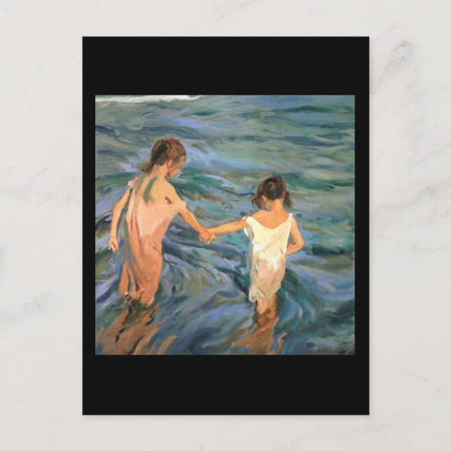 Postal Joaquín Sorolla y los niños bastida en el mar (Anverso)