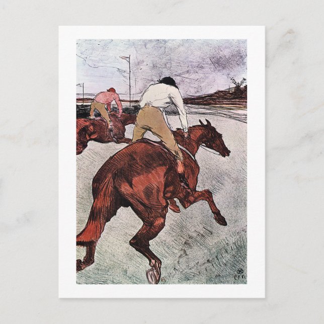 Postal Jockey y caballo de carreras, Lautrec (Anverso)