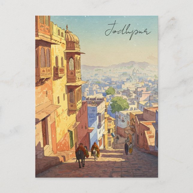 Postal Jodhpur India Blue houses Watercolor (Anverso)