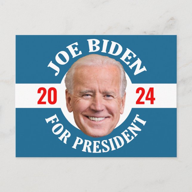 Postal Joe Biden 2024 - Diseño Clásico Azul Blanco Foto (Anverso)