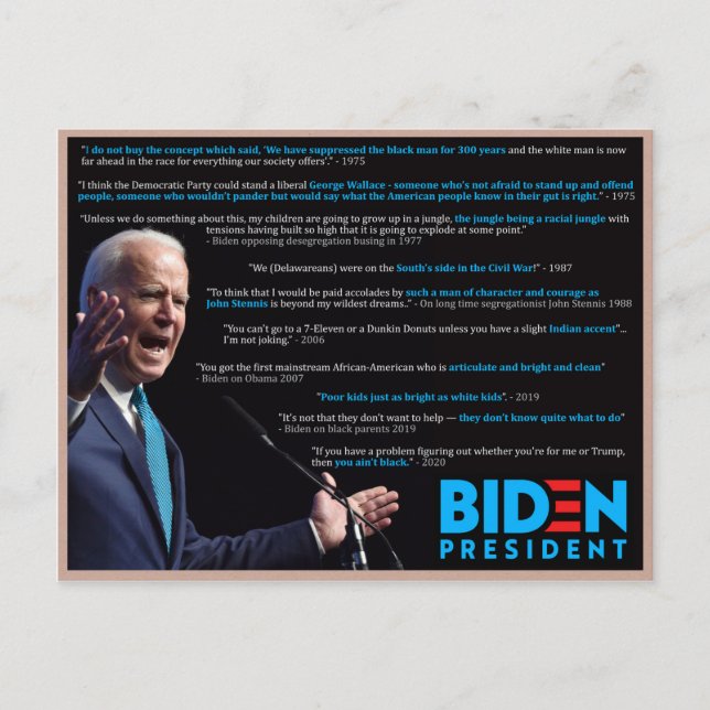 Postal Joe Biden cita sobre raza (Anverso)
