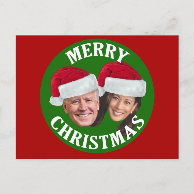 Postal Joe Biden Kamala Harris 2020 con Santa Hats - Rojo (Anverso)
