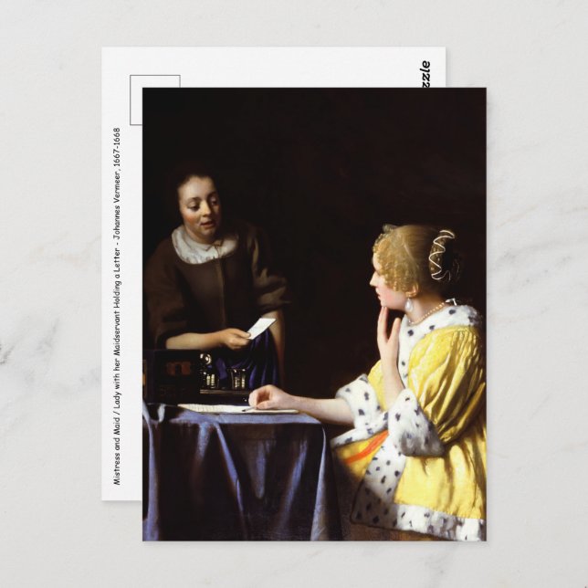 Postal Johannes Vermeer, amante y empleada doméstica (Anverso / Reverso)