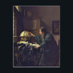 Postal Johannes Vermeer - El cuadro de astrónomos<br><div class="desc">Johannes Vermeer - La pintura del astrónomo. Pintura clásica de uno de los pintores más famosos del mundo.</div>