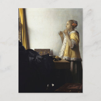 Postal Johannes Vermeer, joven mujer con collar de perlas