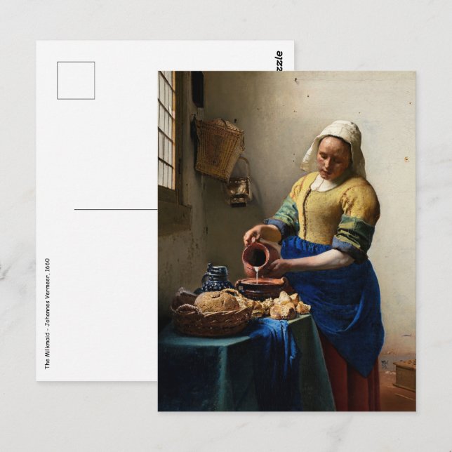 Postal Johannes Vermeer - La lechera (Anverso / Reverso)