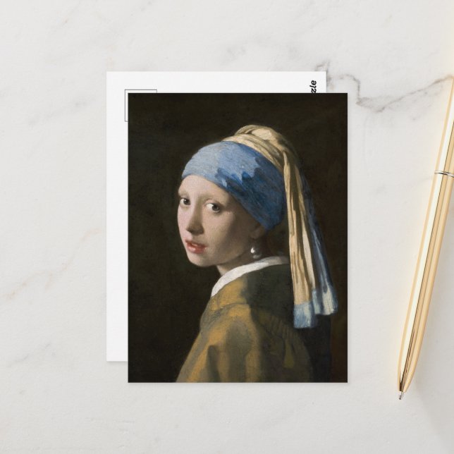 Postal Johannes Vermeer, Muchacha con un collar de perlas (Anverso/Reverso In Situ)