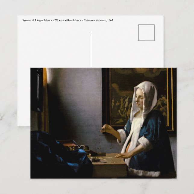 Postal Johannes Vermeer - Mujer con equilibrio (Anverso / Reverso)
